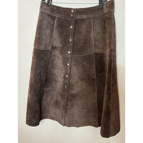 Vtg LEATHERCRAFT  Skirt Suede Leather A-Line Snap Front Brown Gilmore Girls - Picture 1 of 7